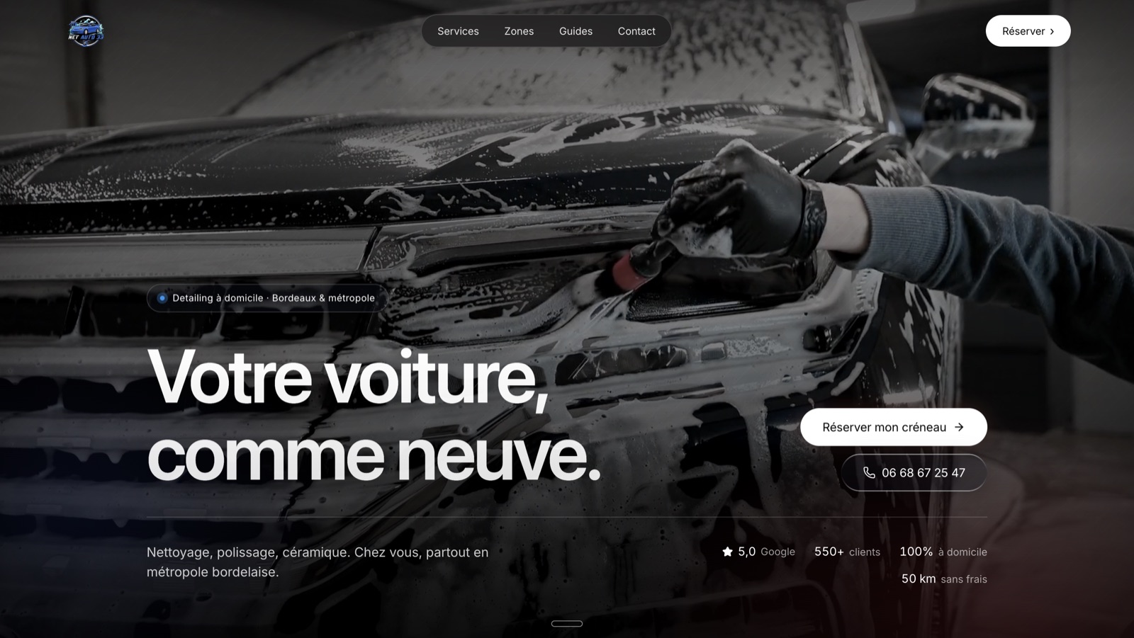 Mobile auto detailing website example — Bordeaux